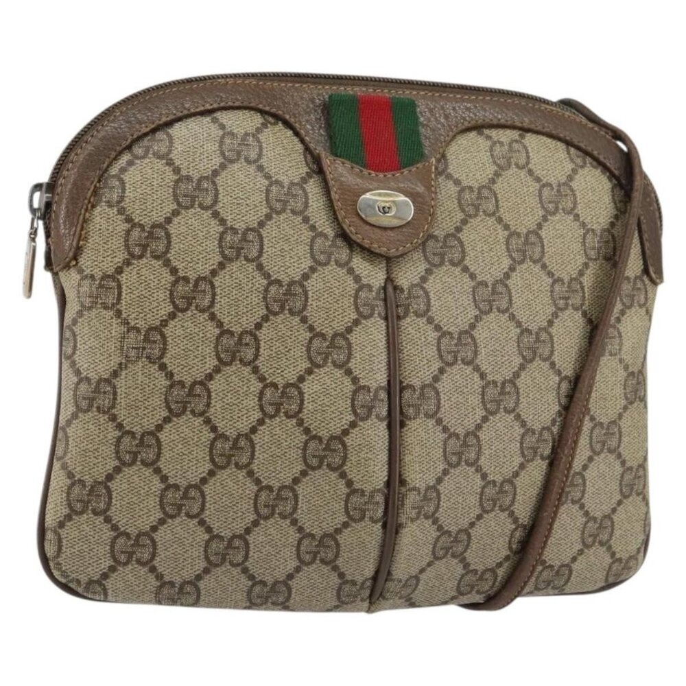 Authentic GUCCI GG Supreme Web Sherry Line Bag PVC Beige Gold 904 02 047
